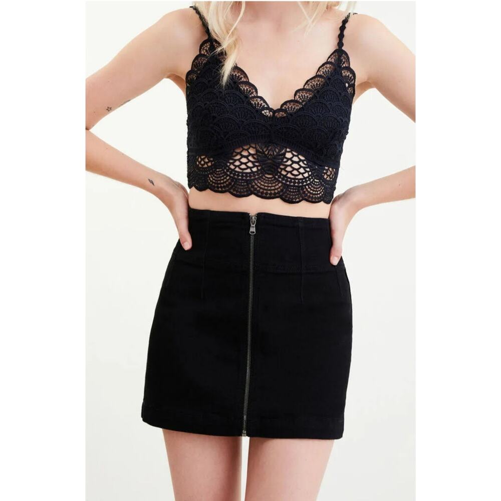 Free People Virgo Mini Skirt Womens S Jean zipper Bikercore edgy grunge gothic